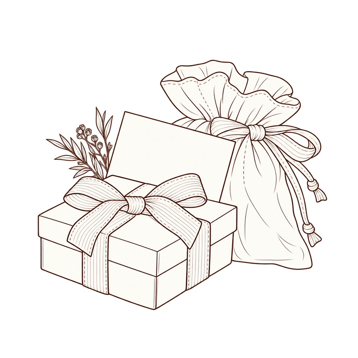 Gift box, card and linen pouch