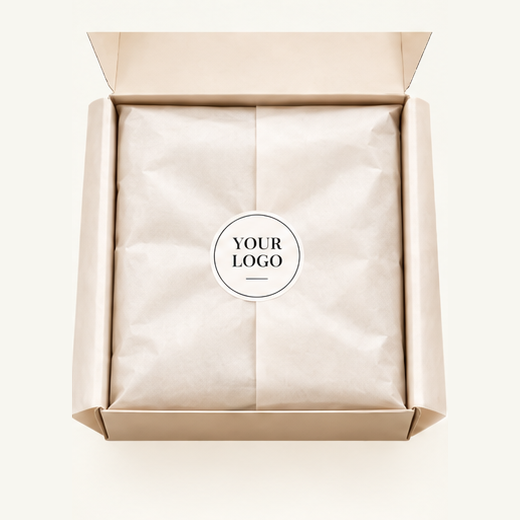 Tissue sealed with a logo sticker