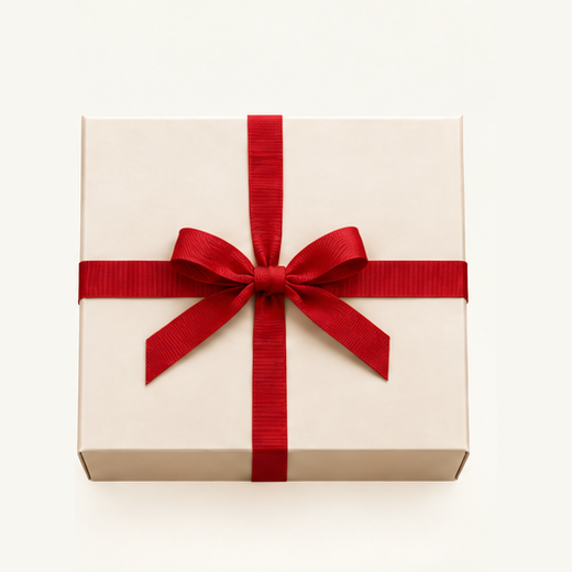 A finished pale gift box tied with ribbon